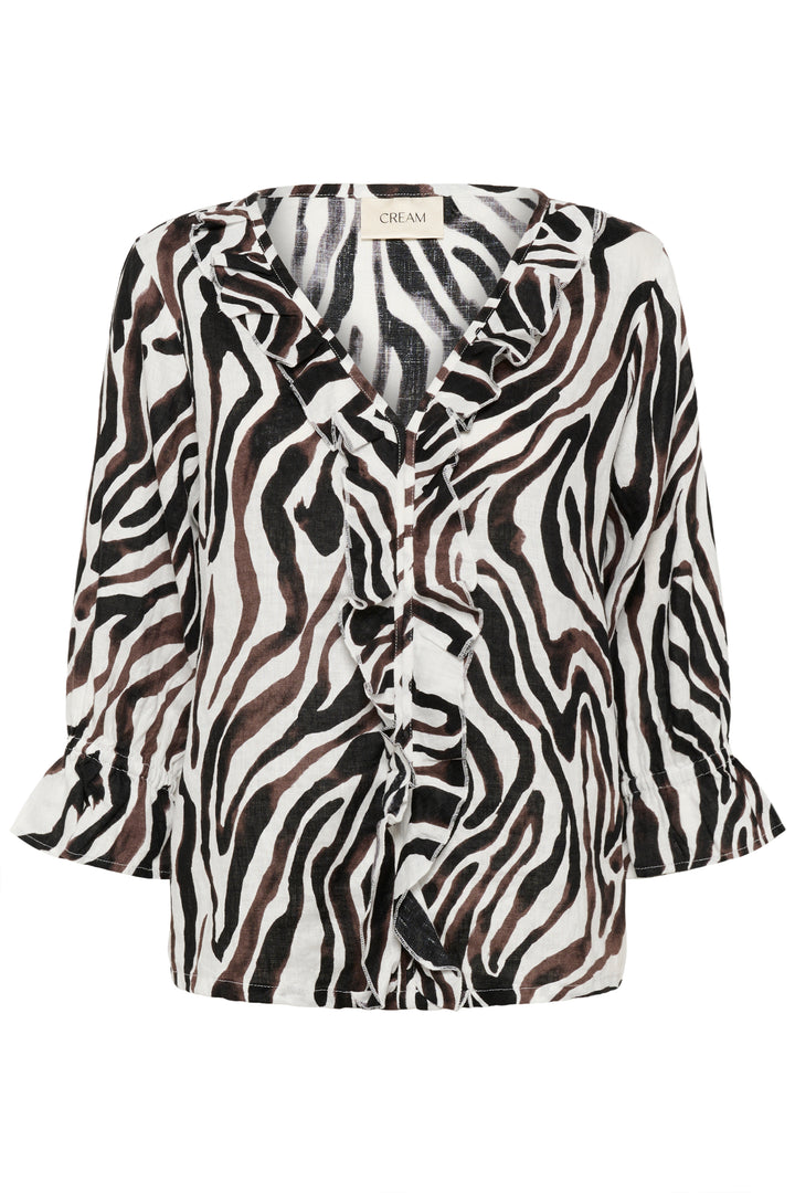 Cream Clothing CRBellis Black White Linen Frill Blouse 10614831 109051