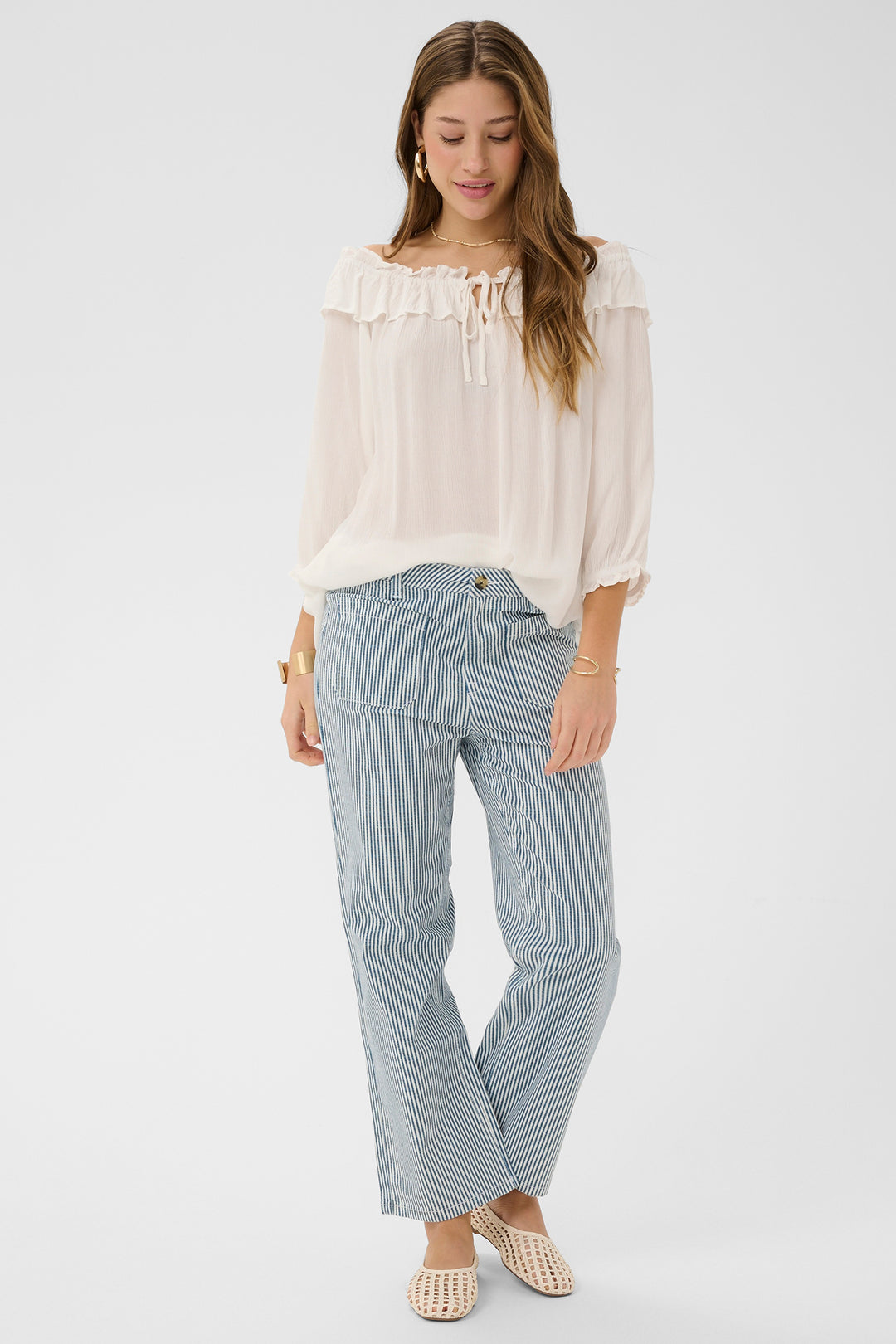 Cream Clothing CRBerta Horizon Blue Milk Audrey Fit 7/8 Twill Trousers 10614864 108999