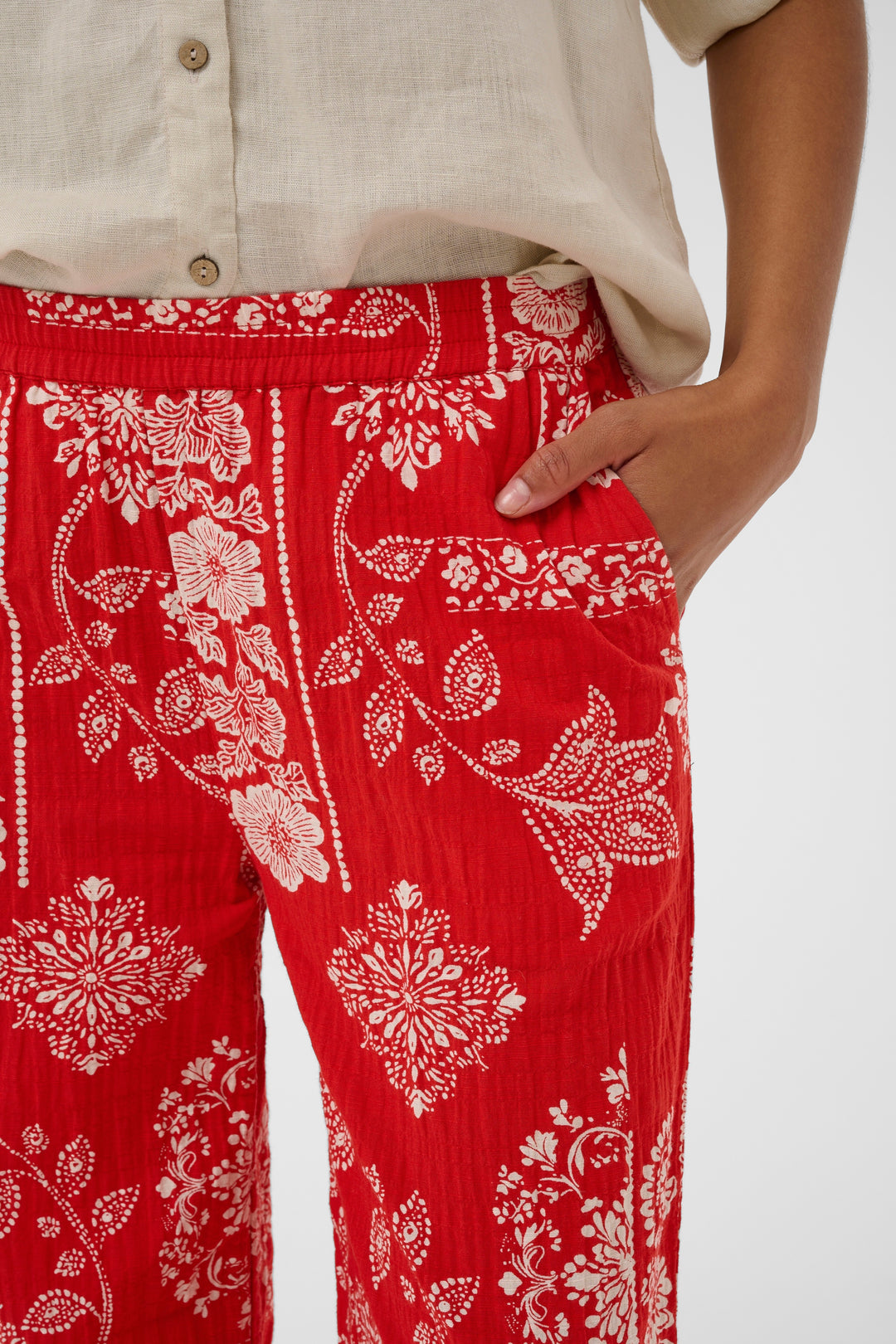 Cream Clothing CRGianna Red Ethnic Print Trousers 10614917 109050