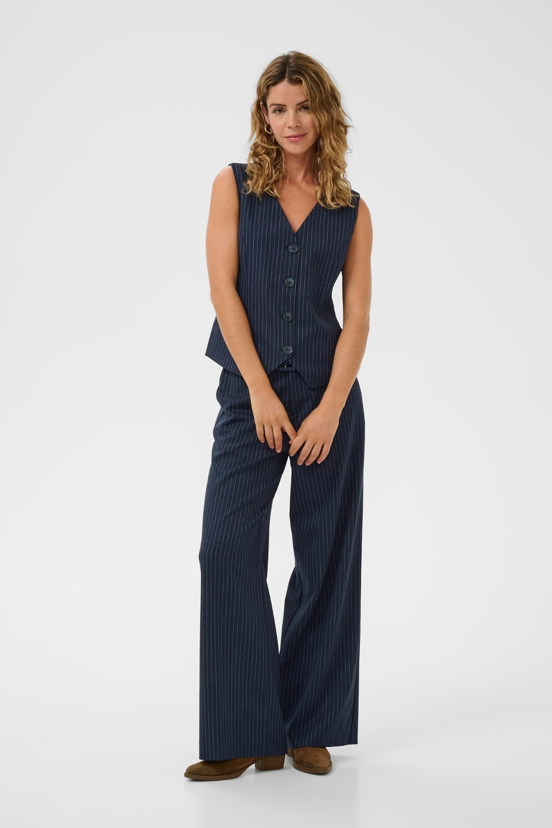 Cream Clothing CRLorelie Navy Pinstripe Waistcoat 10614553 193923