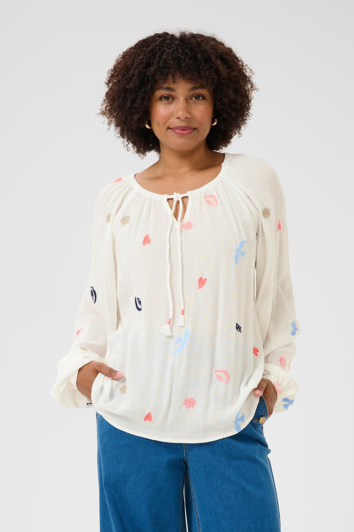 Cream Clothing CRRonja Marshmallow Embroidered Top