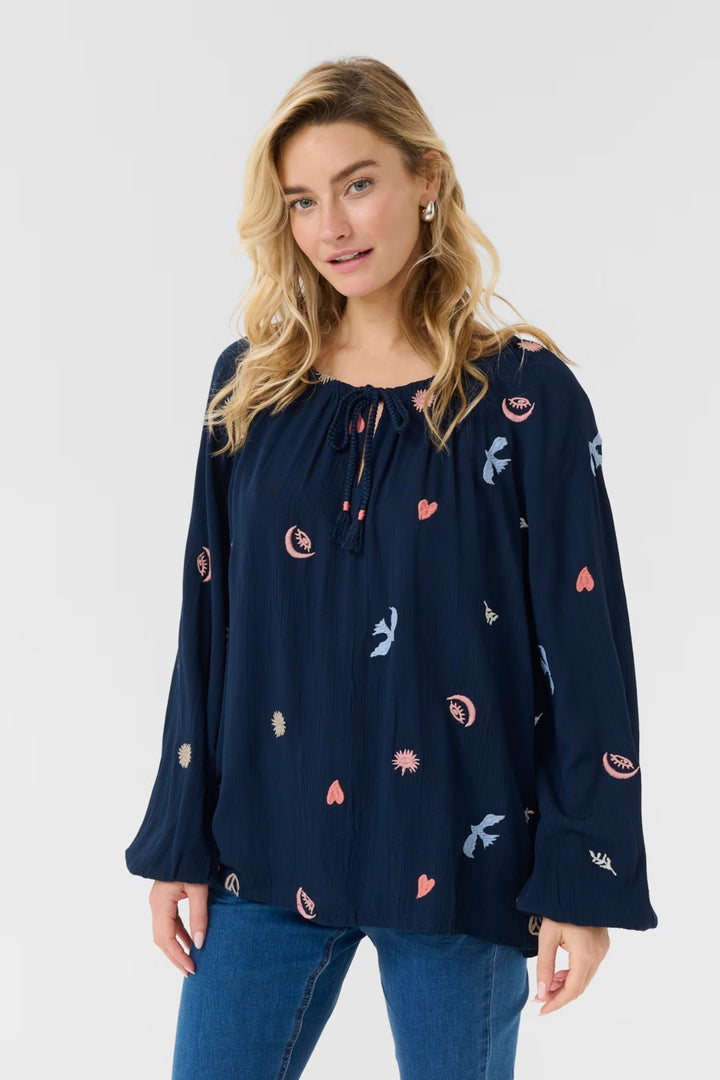 Cream Clothing CRRonja Navy Embroidered Top