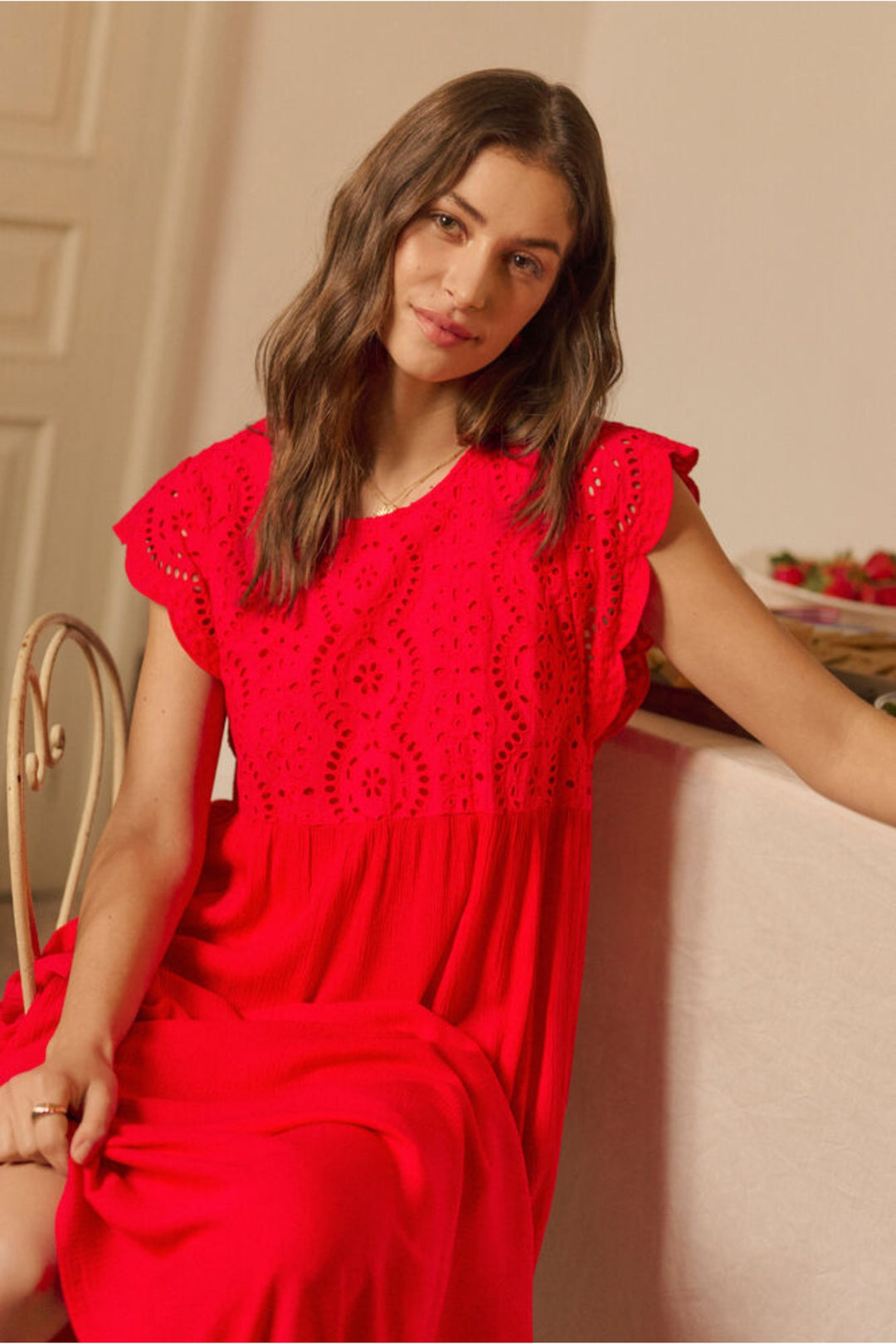 Cream Clothing CRZita Red Broidery Anglaise Dress