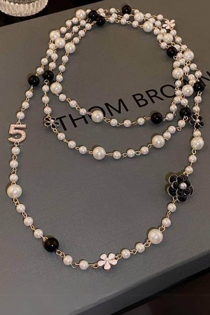 Cream No5 Camellia Faux Pearl Multi-Layer Necklace