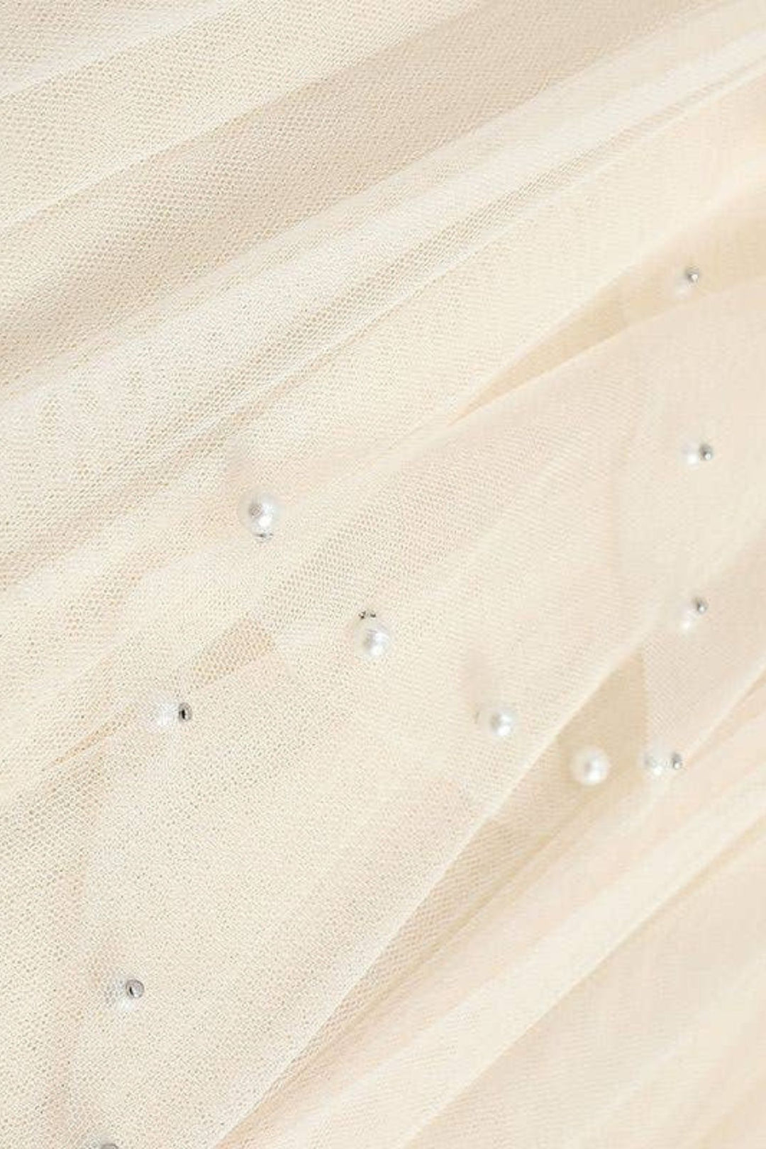 Cream Pearls Embellished Tulle Skirt
