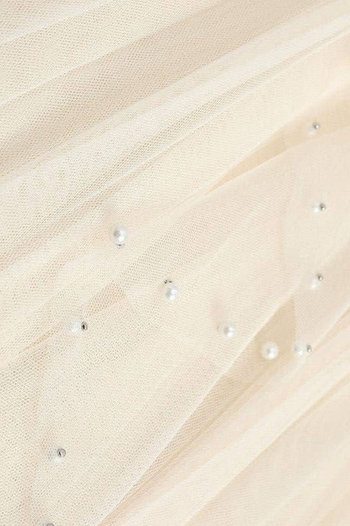 Cream Pearls Embellished Tulle Skirt