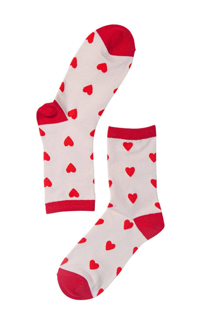 Cream Red Love Hearts Bamboo Ankle Sock