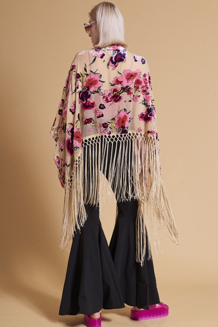 Cream Silk Devore Fringe Edge Kimono