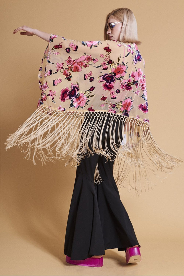 Cream Silk Devore Fringe Edge Kimono