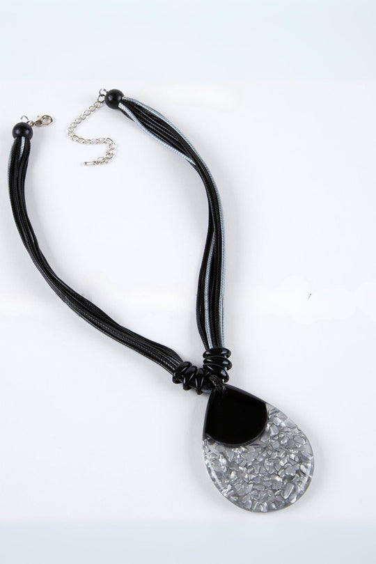 Dante Black Cord Resin Tear Drop Necklace NL5693 Experience Boutique