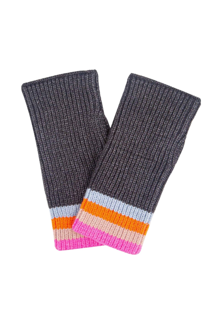 Dark Grey Wrist Warmers Rainbow Stripe