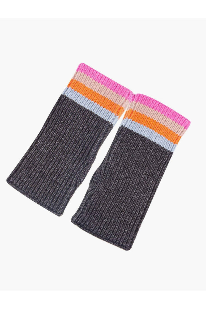 Dark Grey Wrist Warmers Rainbow Stripe