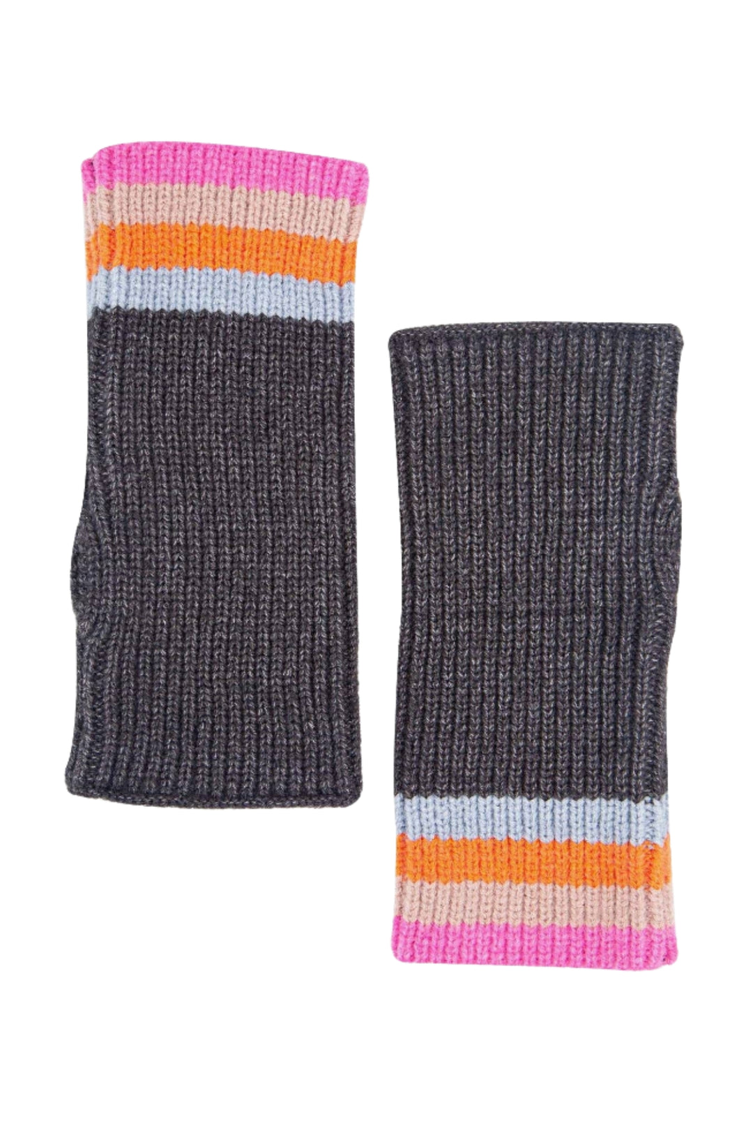 Dark Grey Wrist Warmers Rainbow Stripe