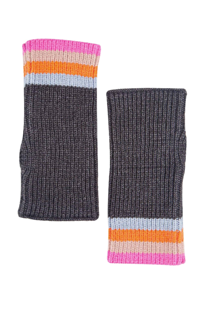 Dark Grey Wrist Warmers Rainbow Stripe
