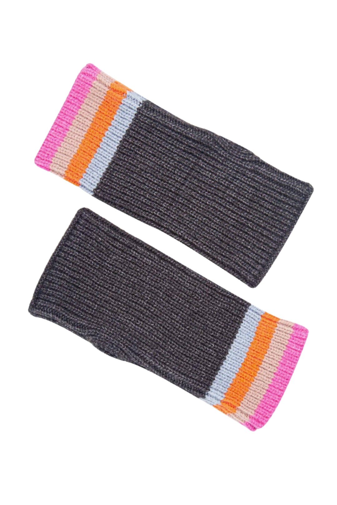 Dark Grey Wrist Warmers Rainbow Stripe