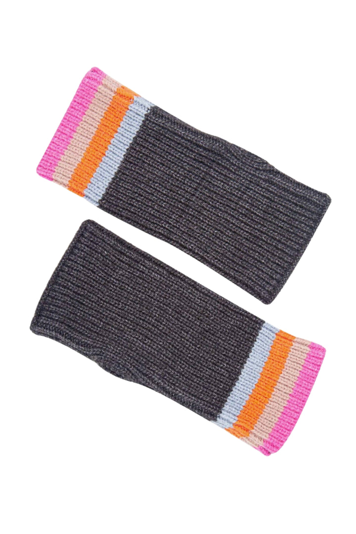 Dark Grey Wrist Warmers Rainbow Stripe