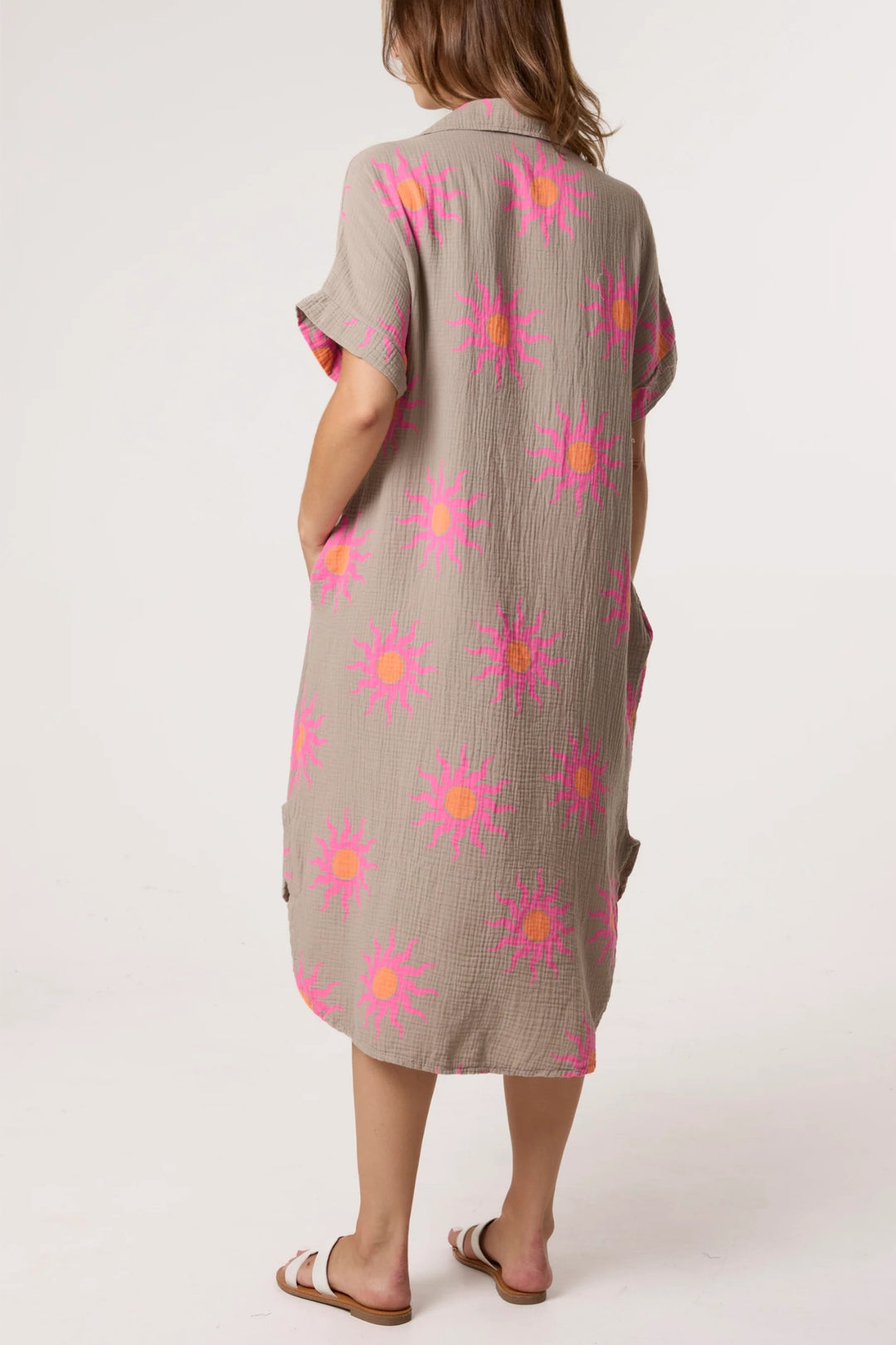 Deep Stone Sun Print Cotton Midi Dress
