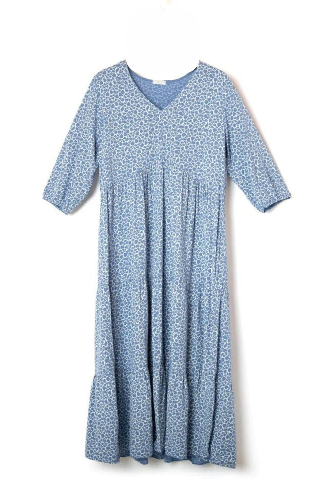 Denim Blue Animal Print Tiered Maxi Dress
