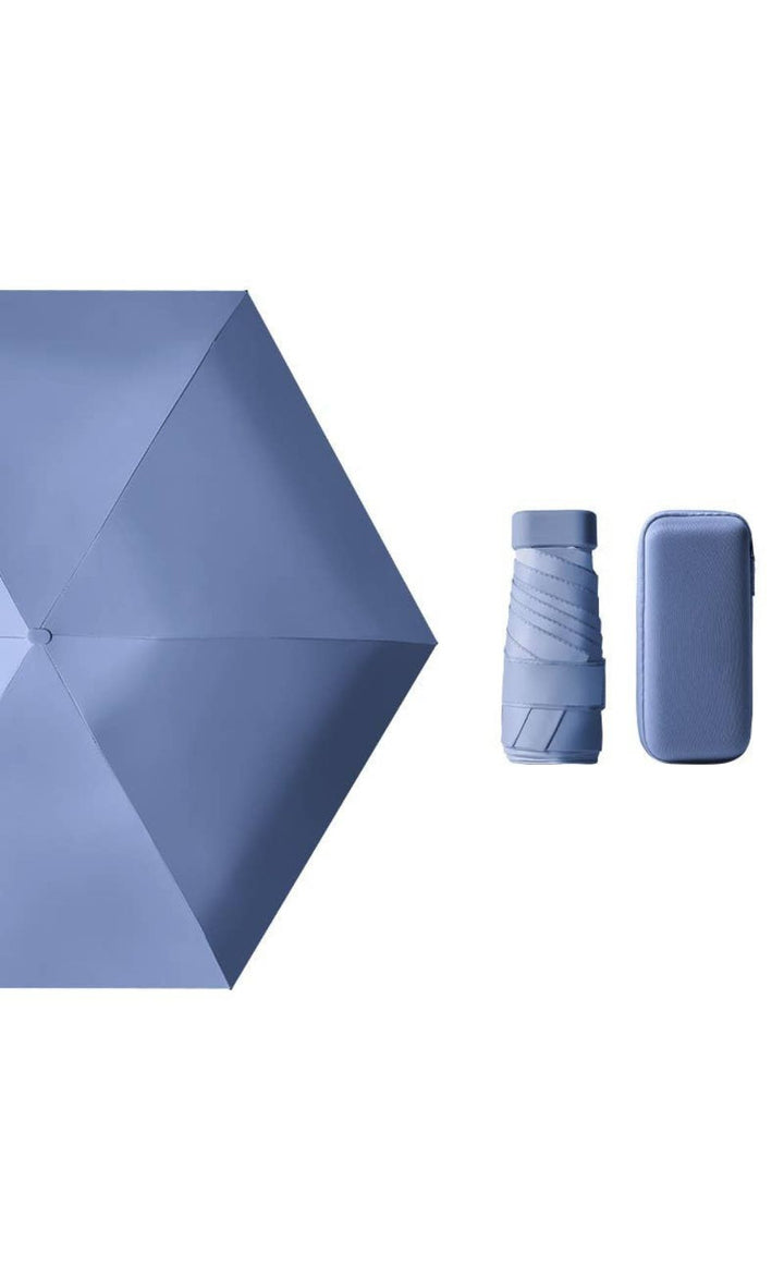 Denim Blue Mini Pocket Size UV Protective Umbrella with Free Case
