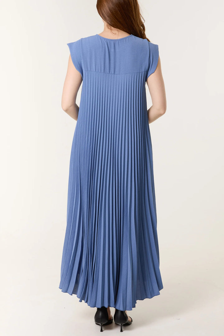 Denim Blue Pleated Maxi Dress