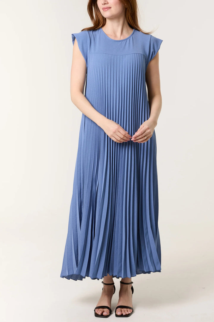 Denim Blue Pleated Maxi Dress