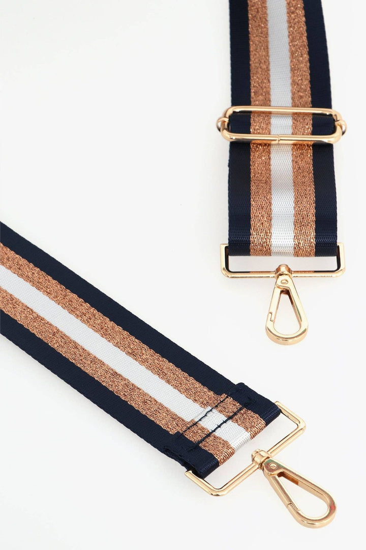 Denim Blue & Gold Glitter Stripe Bag Strap
