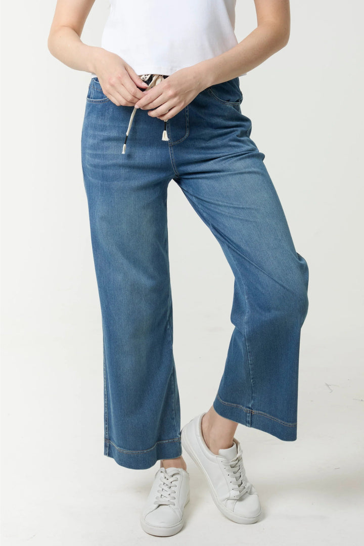 Denim Wide Leg Pull-On Jeans