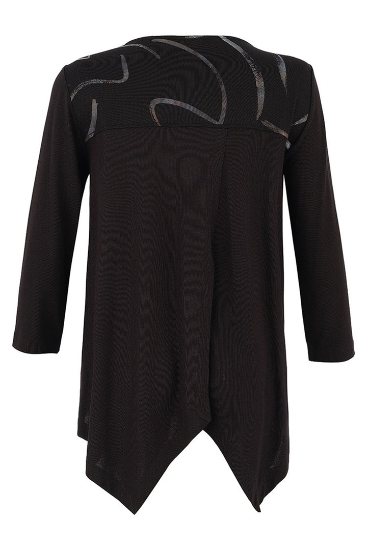 Black textured dress with decorative elements on a white background