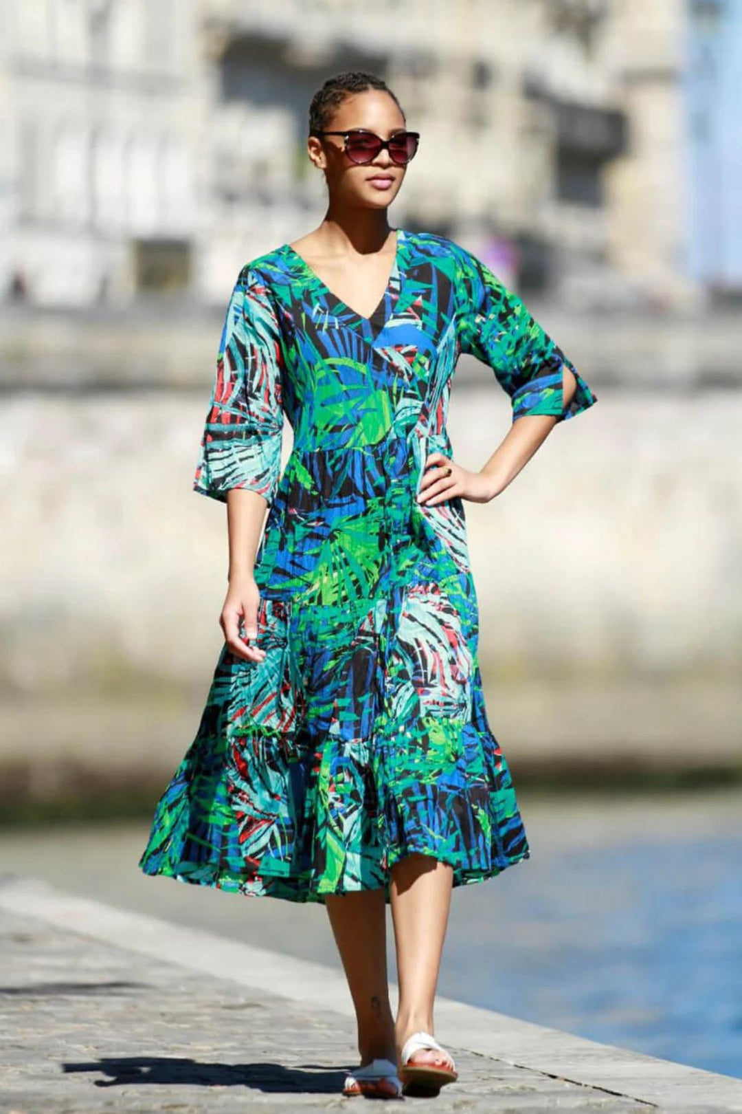 Dress Addict Jok 315 Blue Tropical Print Dress