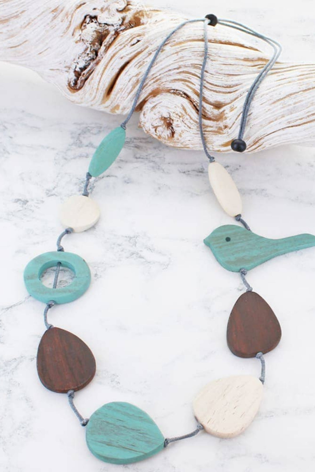 Duck Egg Wooden Bird &amp; Disc Necklace