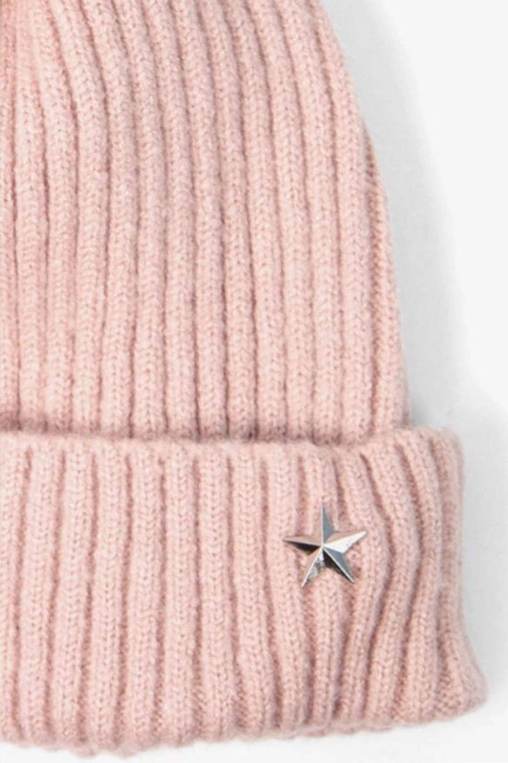 Dusky Pink Metal Star Pom Pom Hat with Silver Star