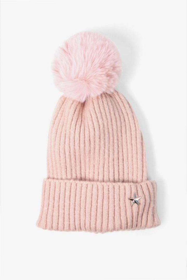 Dusky Pink Metal Star Pom Pom Hat with Silver Star
