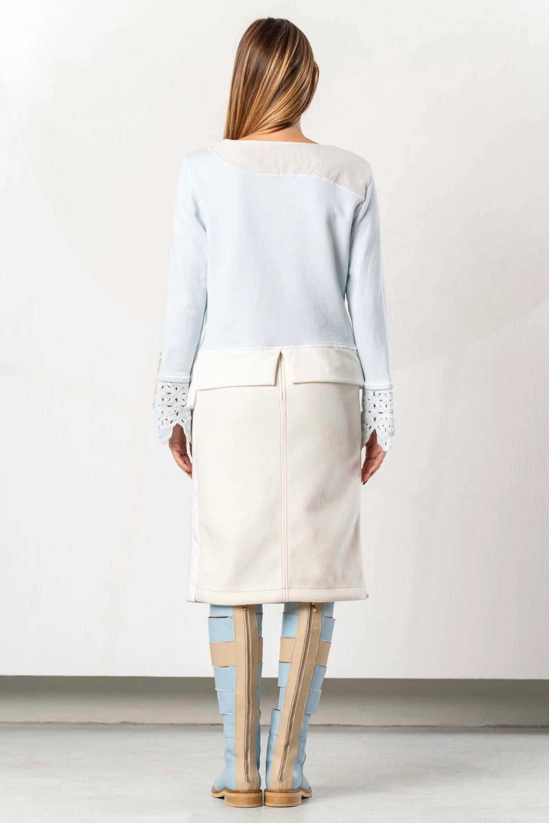 Elisa Cavaletti Cream &amp; Blue Cut Out Top ELW265511809