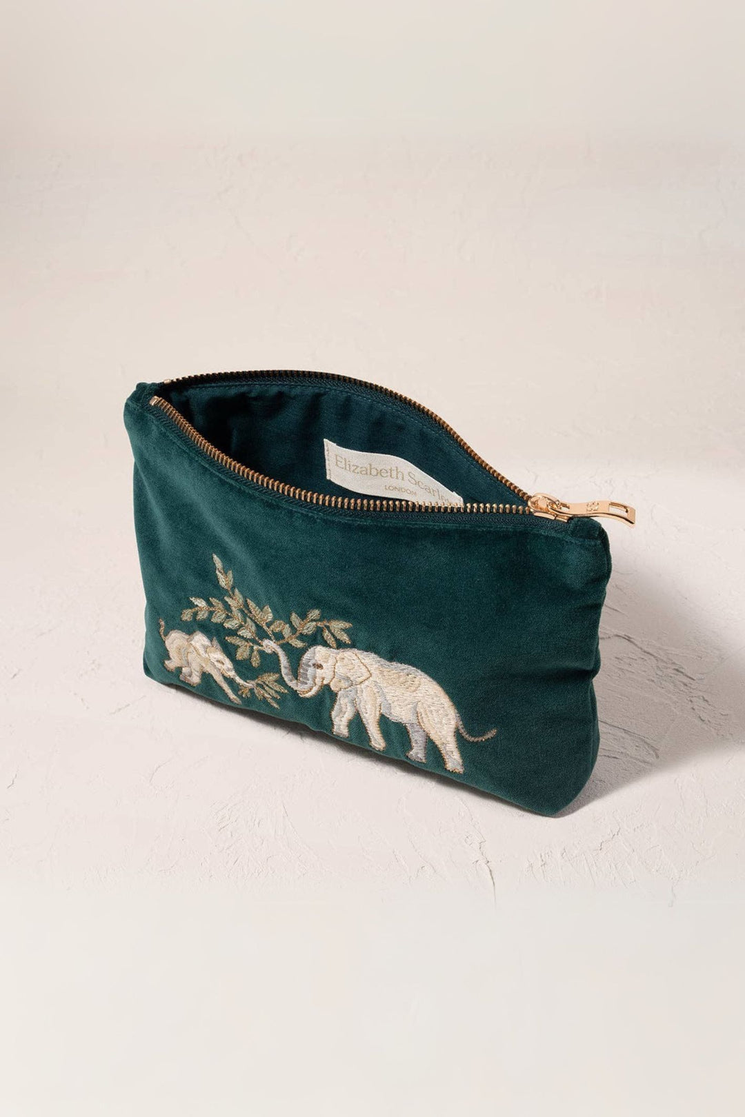 Elizabeth Scarlett Elephant Herd Emerald Green Velvet Mini Pouch