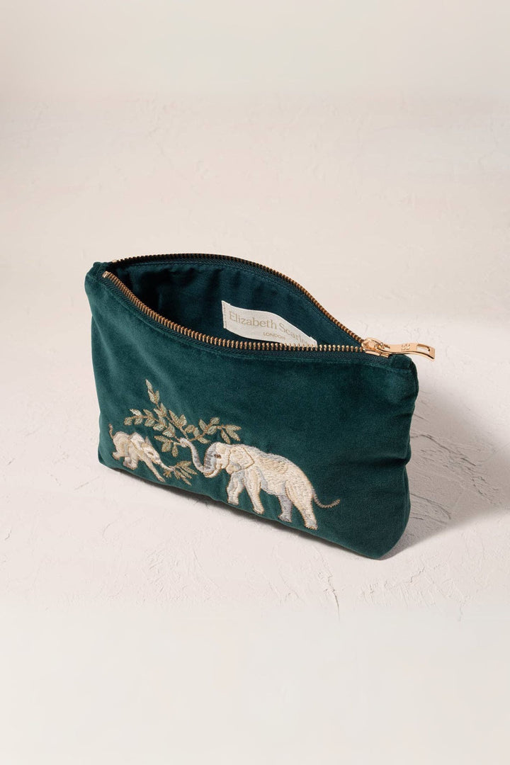 Elizabeth Scarlett Elephant Herd Emerald Green Velvet Mini Pouch