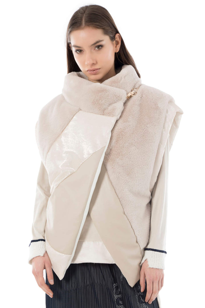 Elisa Cavaletti EJW237011800 Beige Faux Fur Sleeveless Jacket - Experience Boutique