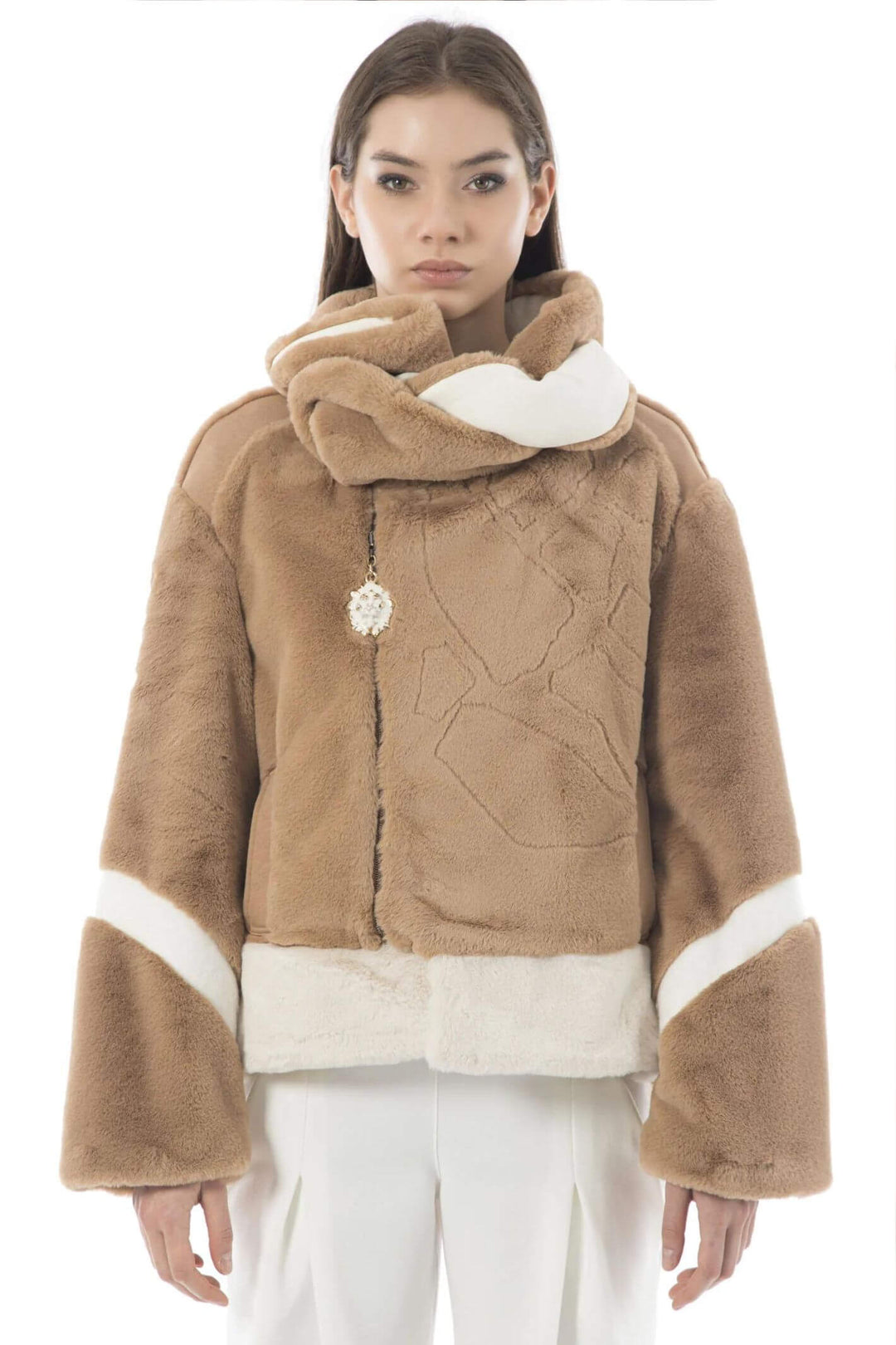 Elisa Cavaletti EJW238021705 07031 Camel Faux Fur Jacket - Experience Boutique