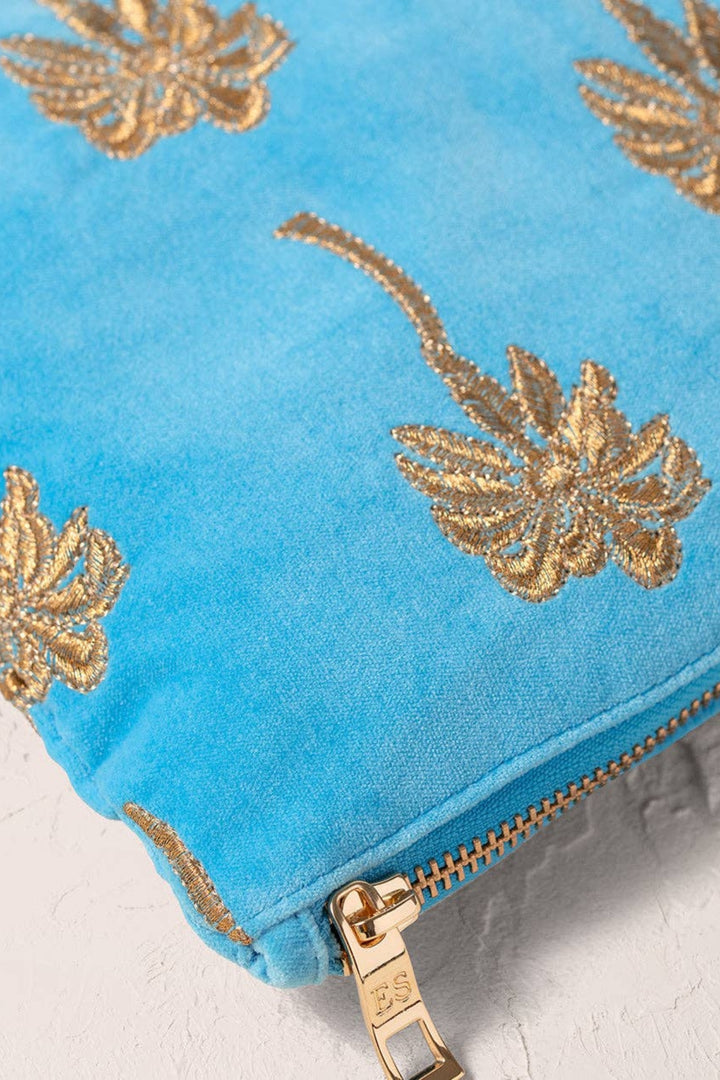 Elizabeth Scarlett Blue Gold Palm Everyday Velvet Pouch