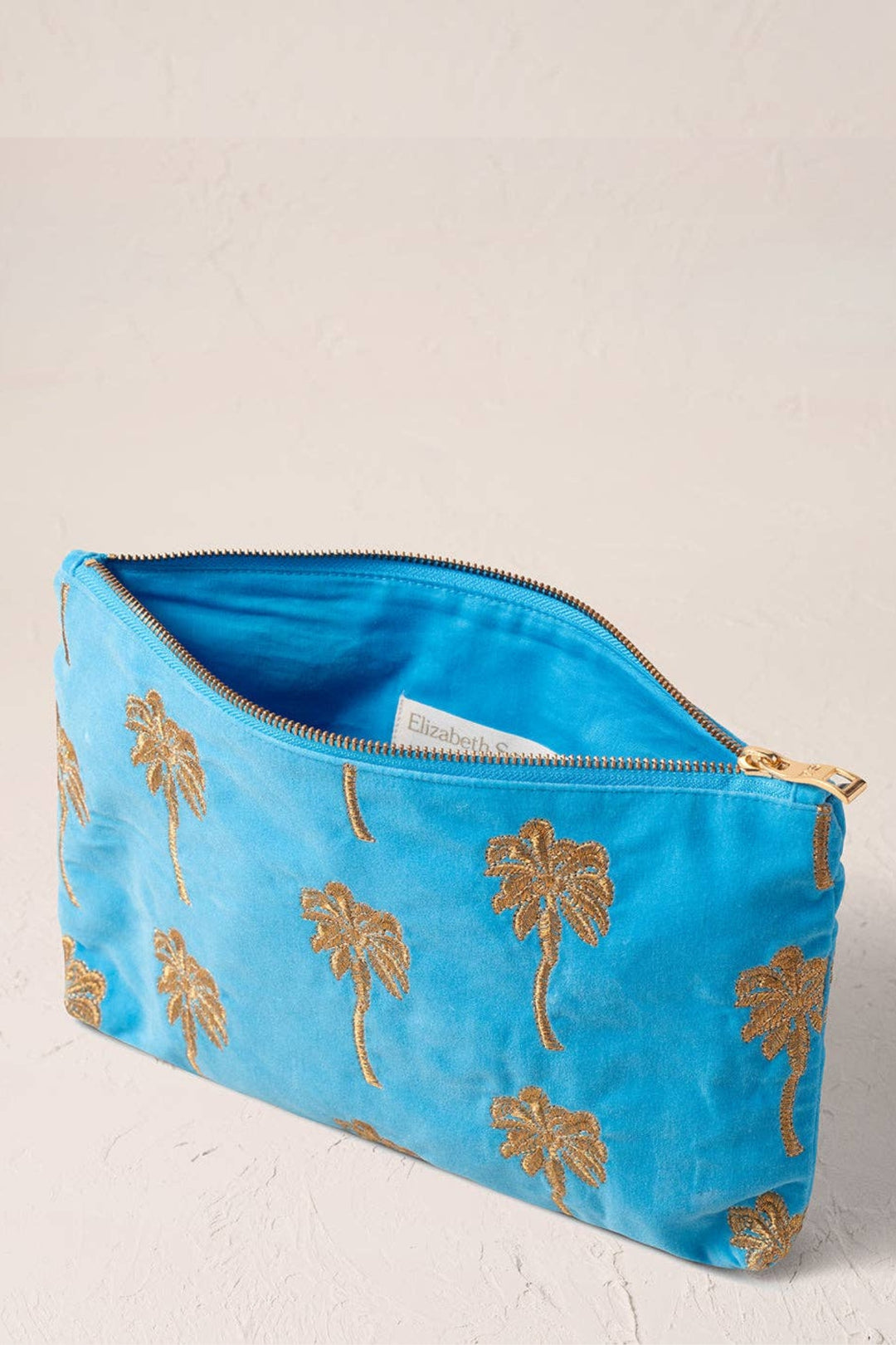 Elizabeth Scarlett Blue Gold Palm Everyday Velvet Pouch