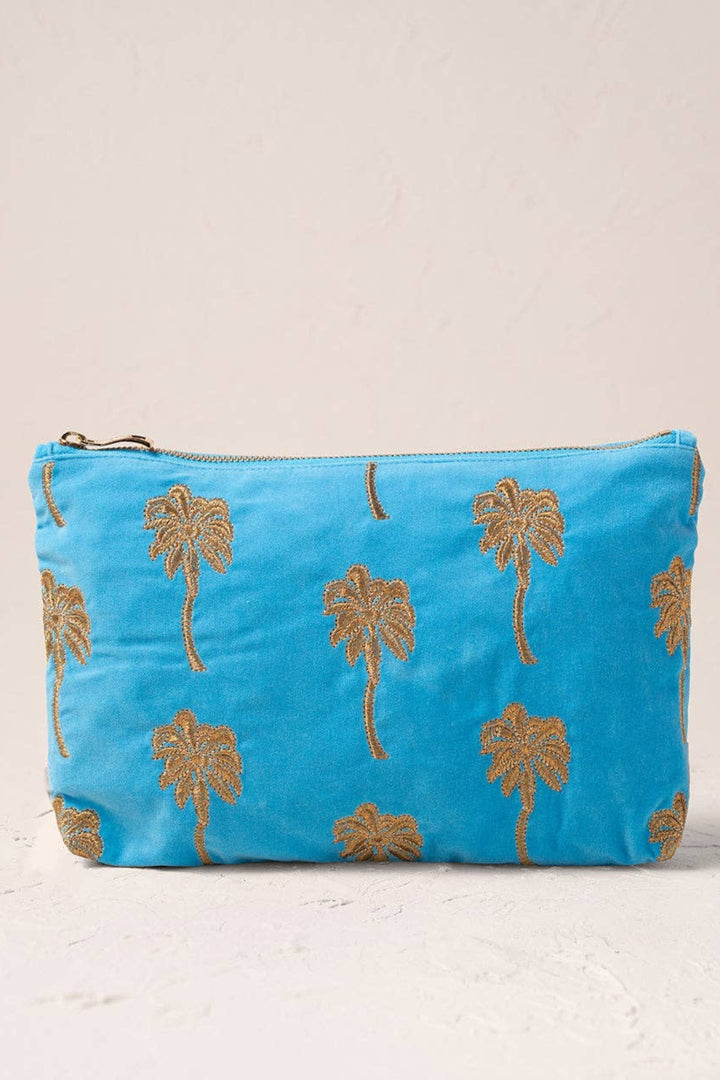 Elizabeth Scarlett Blue Gold Palm Everyday Velvet Pouch