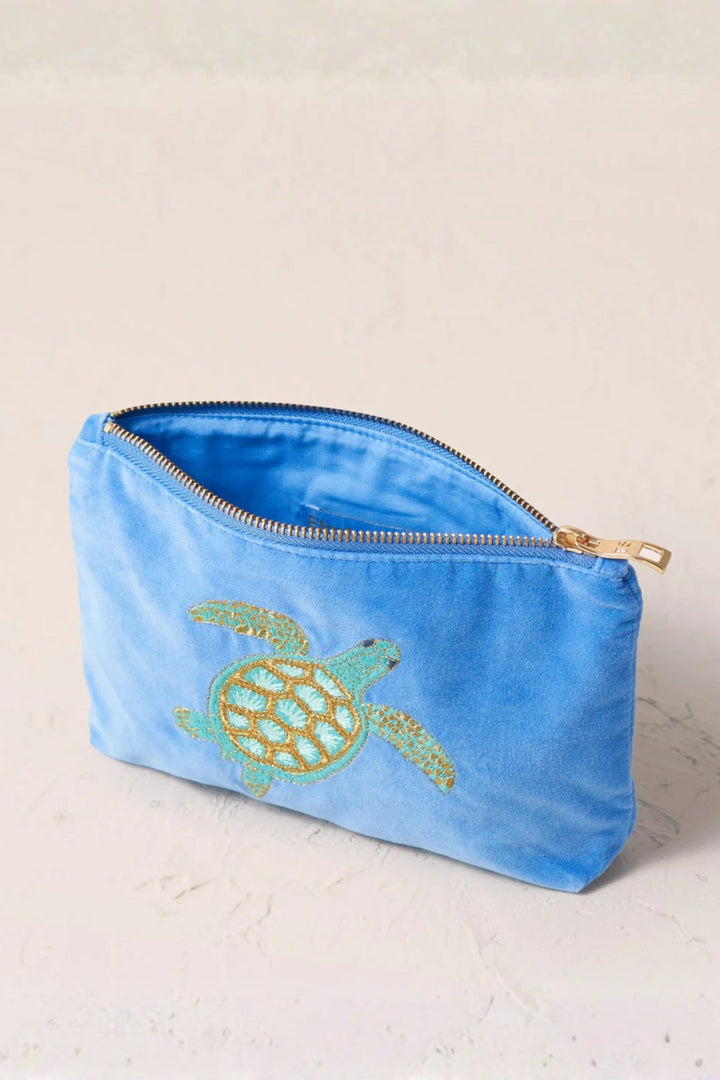 Elizabeth Scarlett Caribbean Blue Turtle Conservation Mini Velvet Pouch