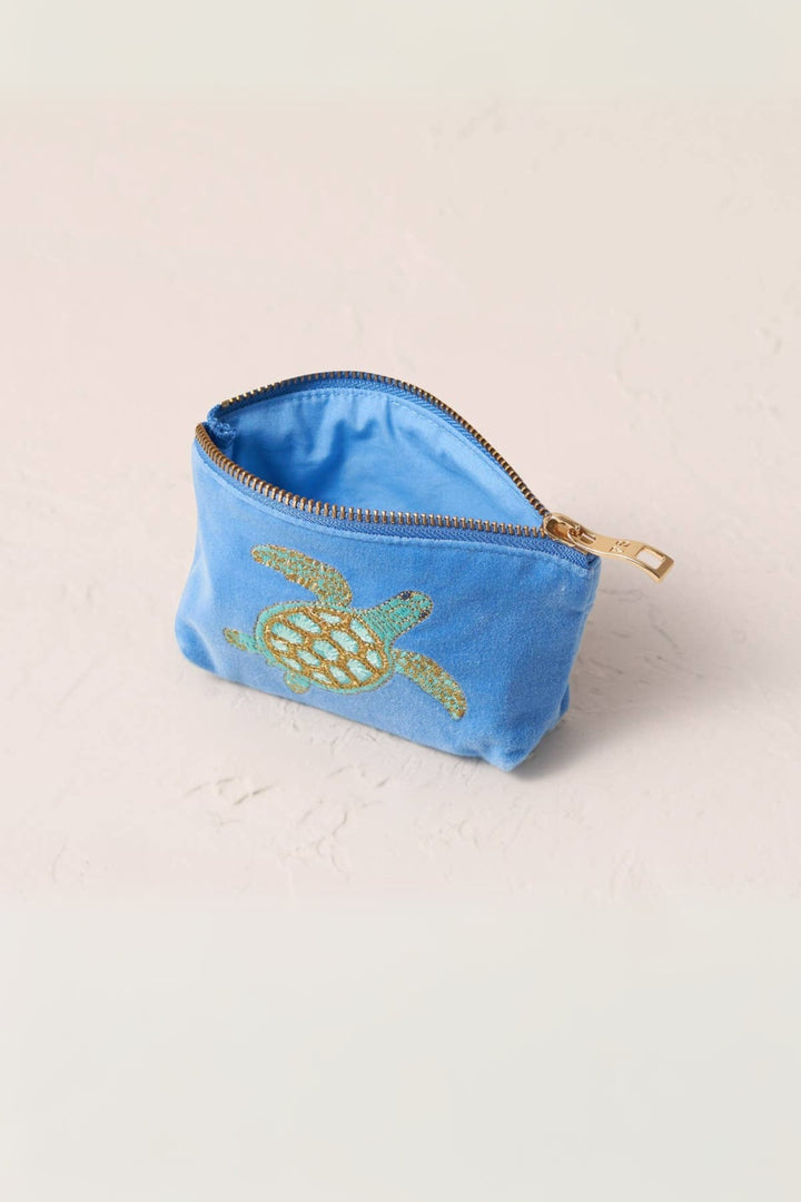 Elizabeth Scarlett Caribbean Blue Velvet Turtle Conservation Coin Purse