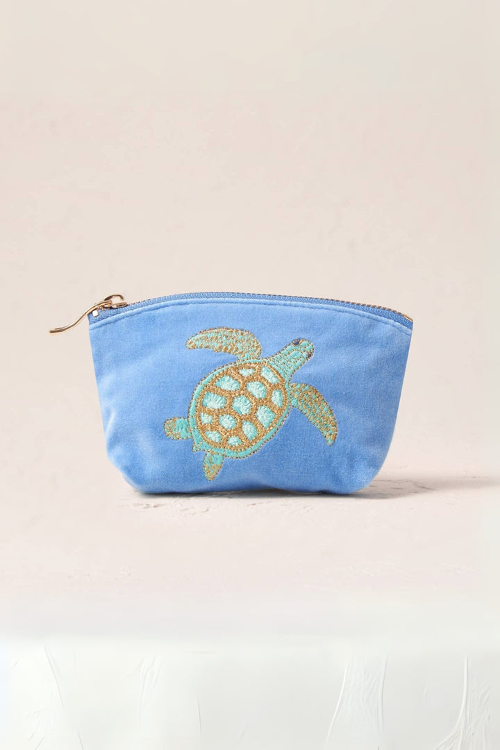 Elizabeth Scarlett Caribbean Blue Velvet Turtle Conservation Coin Purse