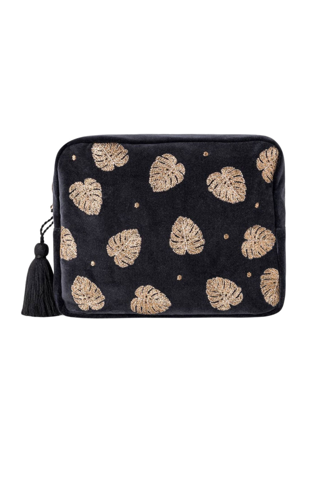 Elizabeth Scarlett Charcoal Gold Jungle Leaf Wash Bag