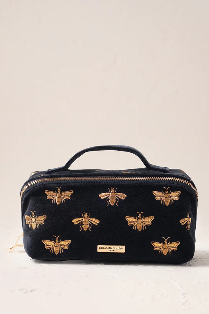 Elizabeth Scarlett Charcoal Honey Bee Open Flat Makeup Bag