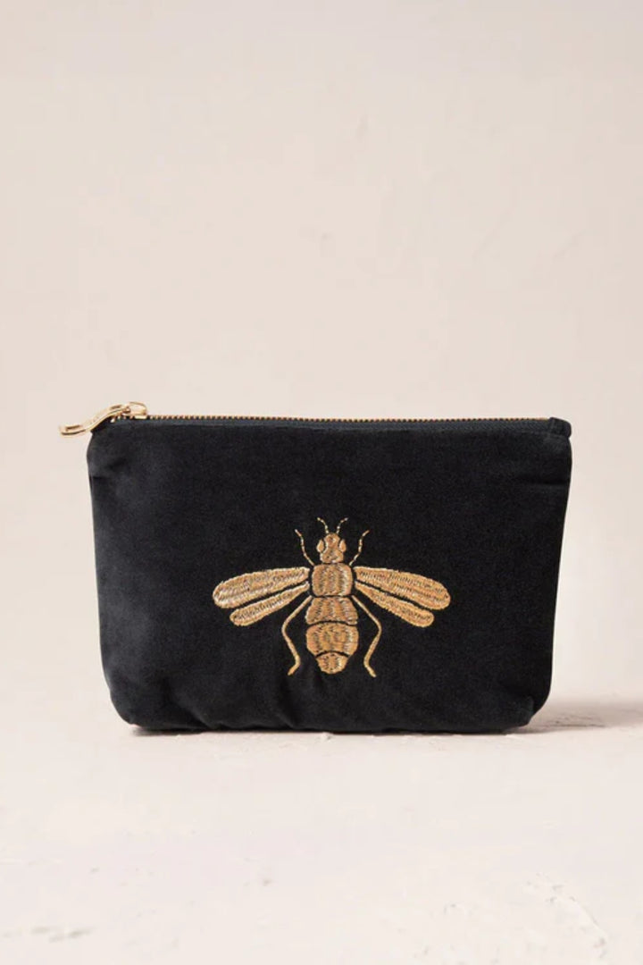 Elizabeth Scarlett Charcoal Honey Bee Velvet Mini Pouch