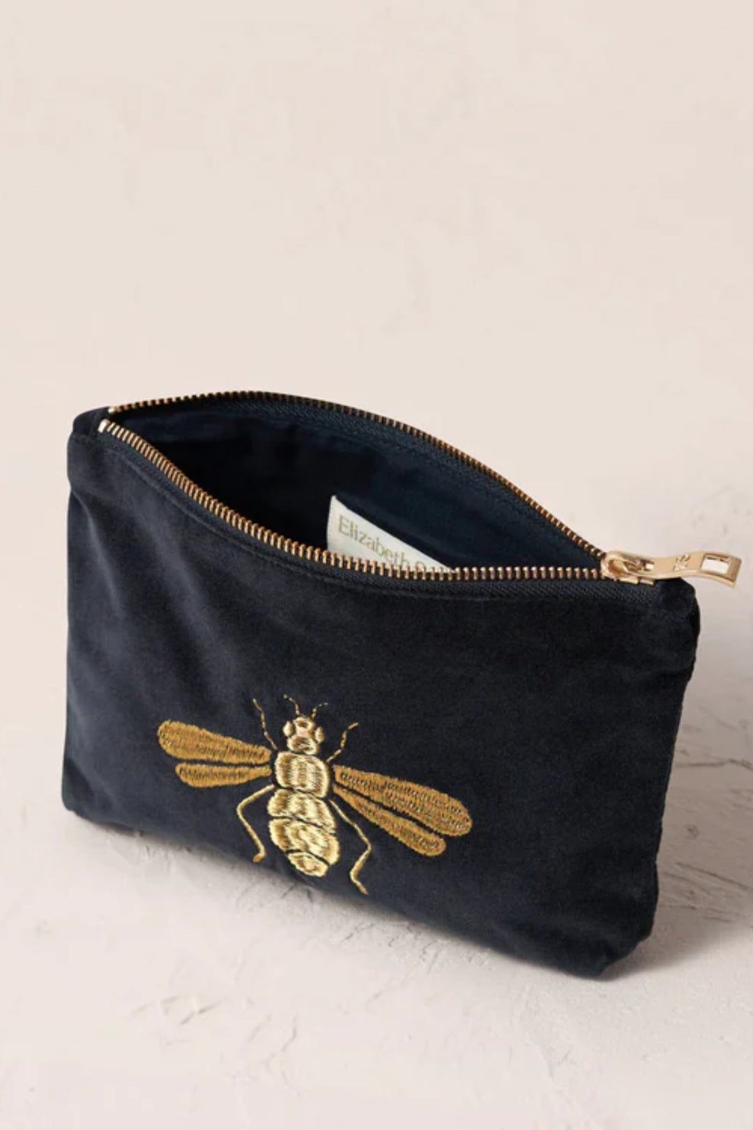 Elizabeth Scarlett Charcoal Honey Bee Velvet Mini Pouch
