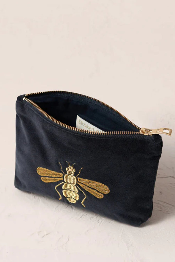 Elizabeth Scarlett Charcoal Honey Bee Velvet Mini Pouch