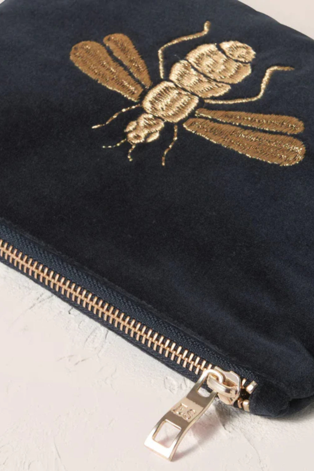 Elizabeth Scarlett Charcoal Honey Bee Velvet Mini Pouch