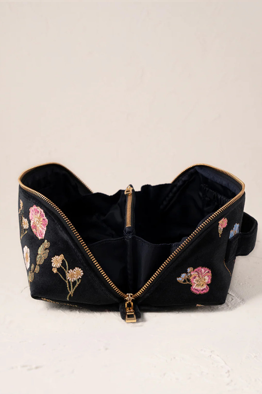 Elizabeth Scarlett Charcoal Pressed Flower Open Flat Makeup Bag